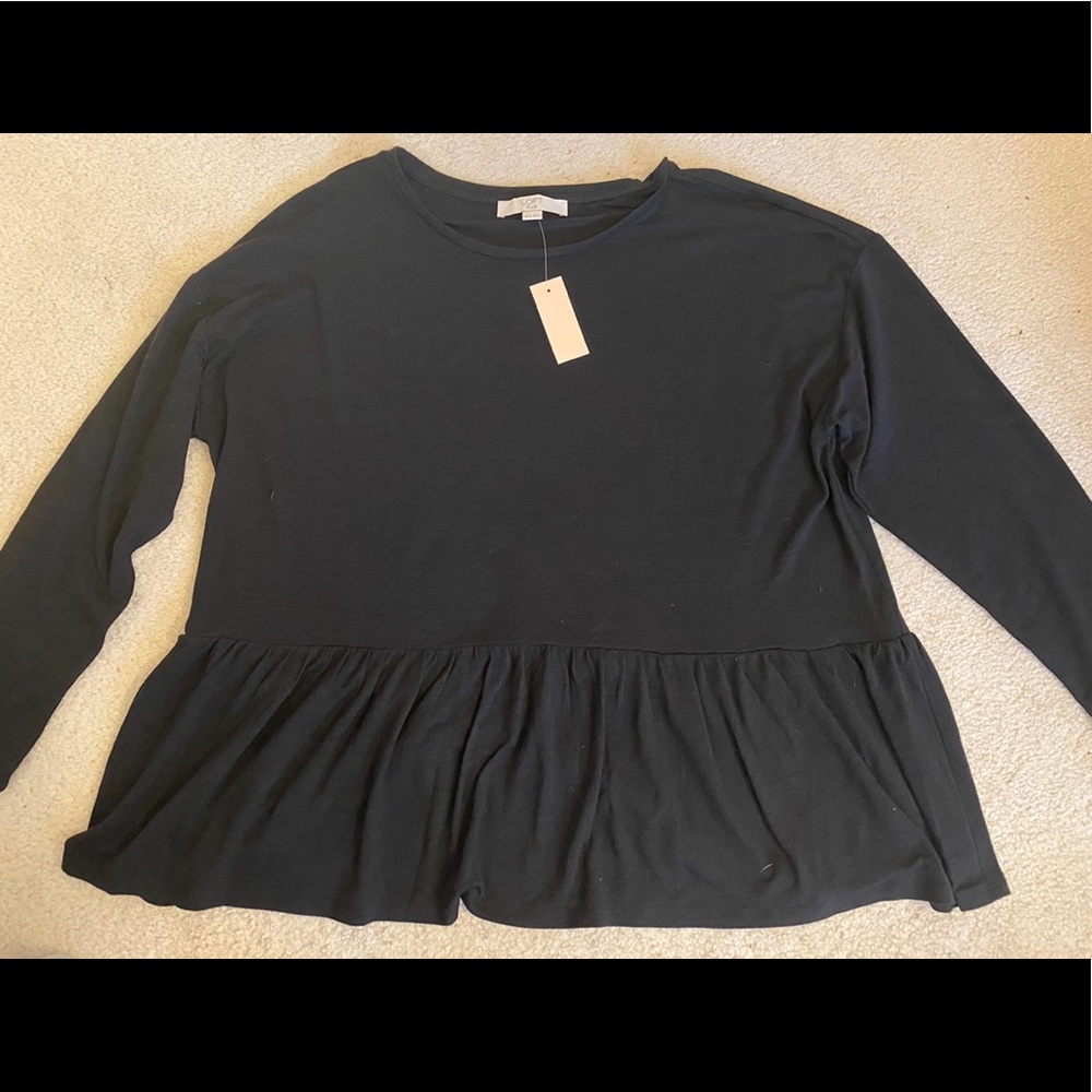 LOFT Black Peplum 3/4 Sleeve T-Shirt
